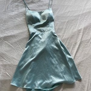 Blue satin sweetheart dress